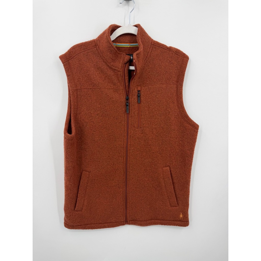 Smartwool Hudson Trail Fleece Vest Men Large Rust Orange Wool Blend SW016518